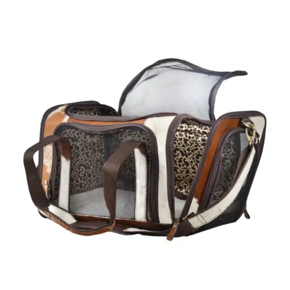 Hair On Leather Dog Carrier Shoulder Bag-Southwest Dog Travel Crossbody Bag